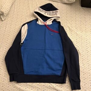 Tommy Hilfiger Blue and White Hoodie Sweater